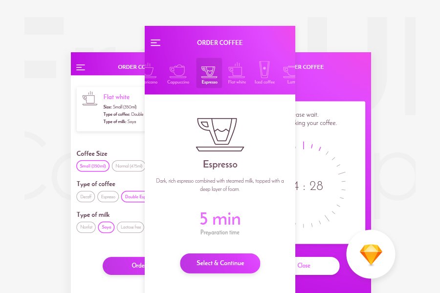 CaffeIn App UI Kit Free Sketch