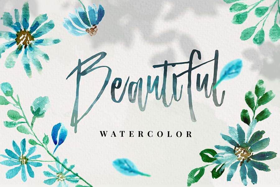 10 Blue Watercolor Flowers