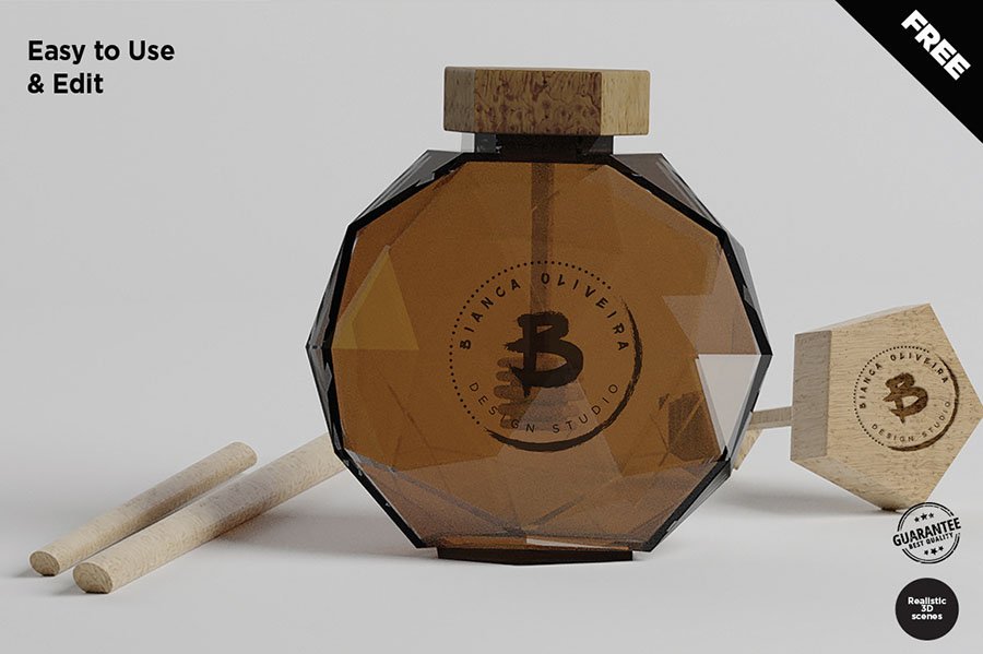 Free Honey Bottle Mockup