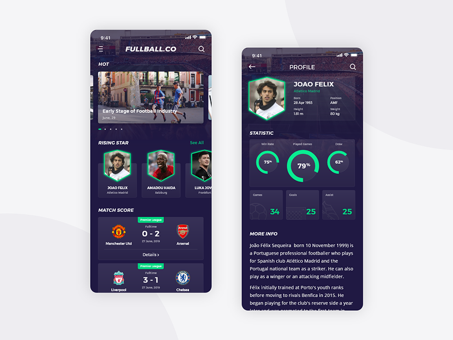 Fullball Free Mobile App UI