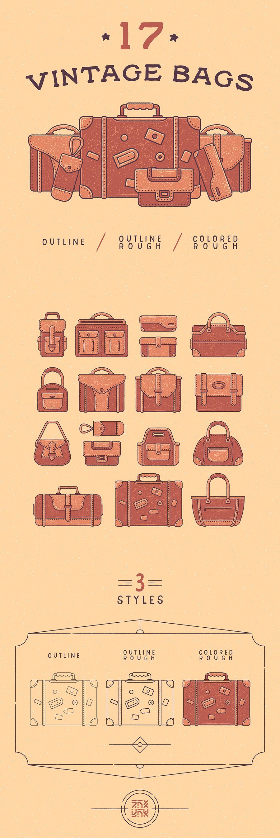 17 Vintage Bags Icon Illustrations